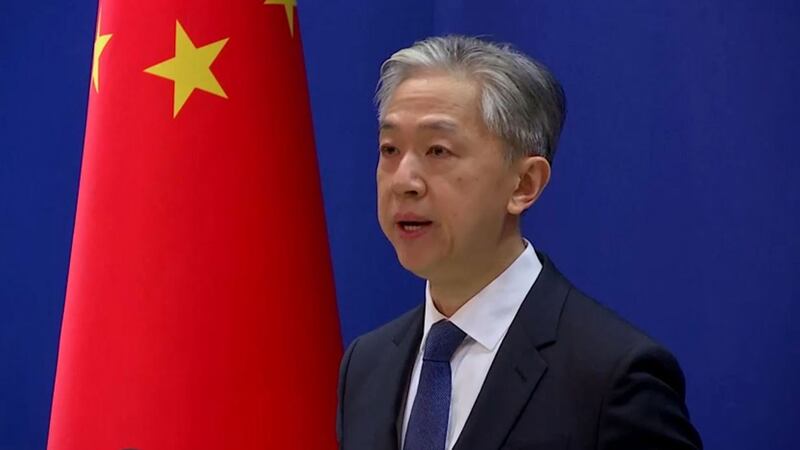 2023年5月12日,中国外交部发言人汪文斌在记者会上。(路透社视频截图)
